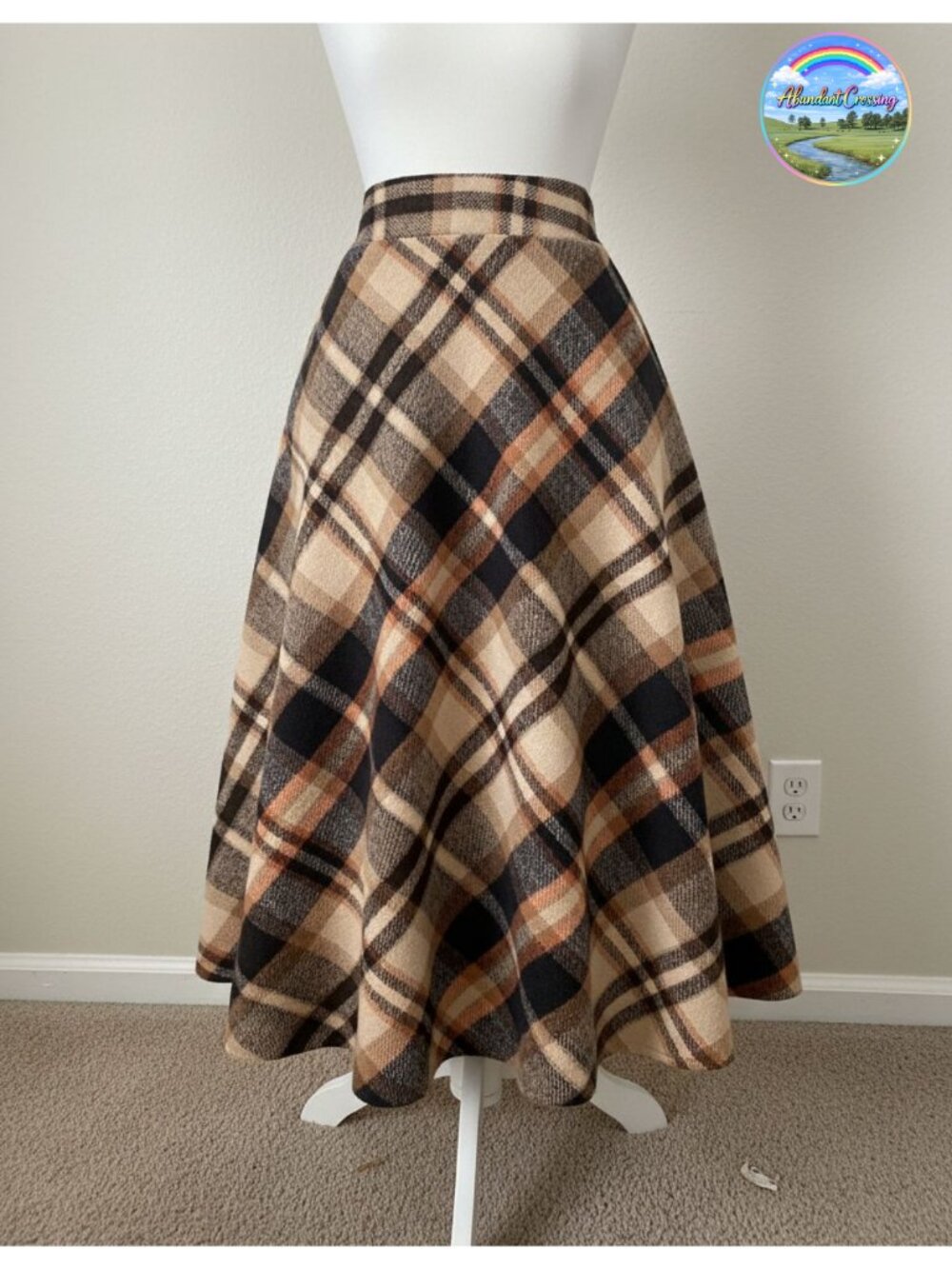 Womens Long Wool Plaid A-Line High Waist Maxi Skirt